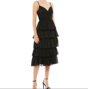 Mac Duggal Black Tiered Midi Dress